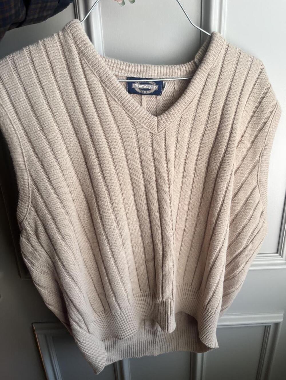 Vintage Towncraft Beige Ribbed Oversized Sweater Vest